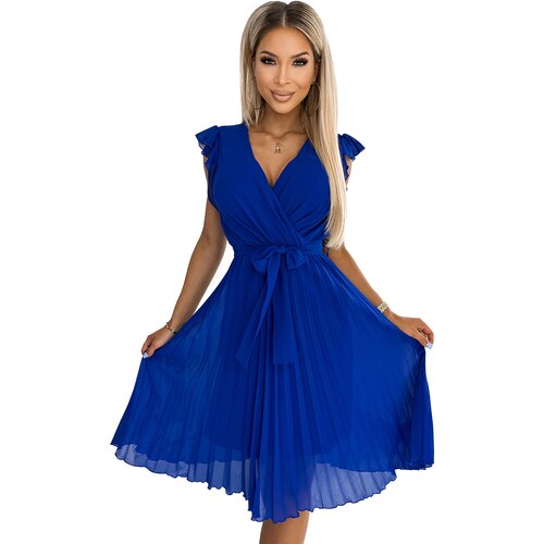 Numoco Pleated dress with neckline and ruffles Slike