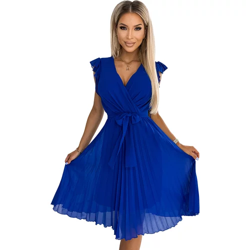 NUMOCO Pleated dress with neckline and ruffles