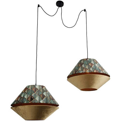 QAZQA Hanglamp zwart met dubbele velours lampenkap blad dessin en beige 2-lichts - Cava Luxe Cene