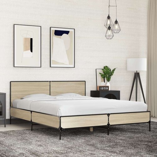  Okvir za krevet boja hrasta 150x200cm konstruirano drvo i metal Slike