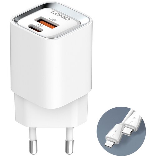  Kućni punjač LDNIO A2317C, 3.6A, QC3.0 18W, PD 30W sa Type C na Iphone lightning kablom beli Cene