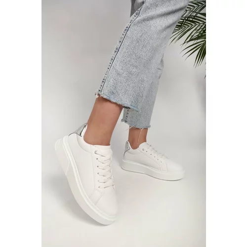 Shoeberry Women's Vixon White Silver Sneaker Sports Casual Shoes
