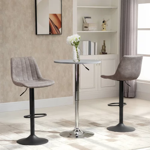 HOMCOM Komplet 2 barskih stolčkov v industrijskem slogu z naslonom iz mikrovlaken, naslonom za noge in nastavljivo višino sive barve, (20745220)