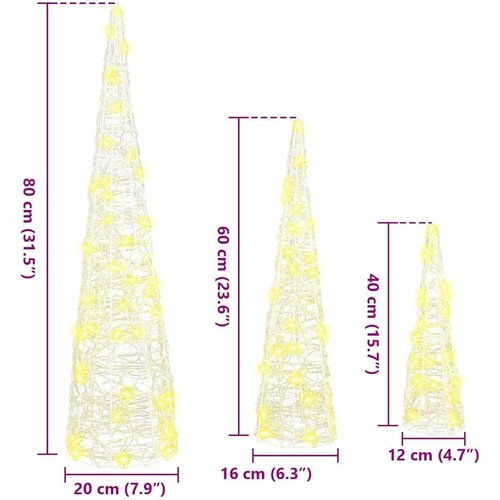 VidaXL Božićno drvce 3 pcs Topla bijela 40 cm 60 cm 80 cm Akril Slike
