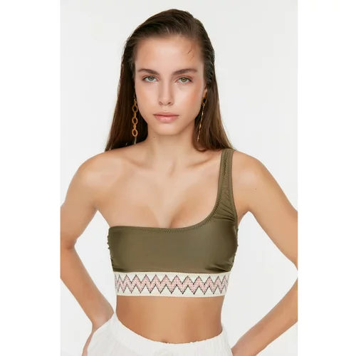 Trendyol Khaki Stripe Accessory Detailed Bikini Top