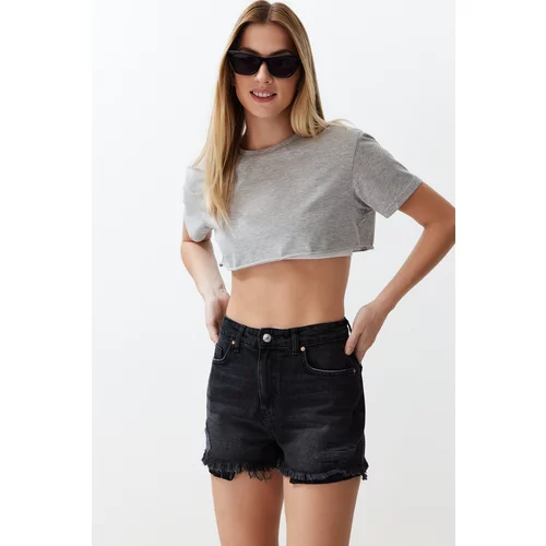 Trendyol Black More Sustainable Ripped High Waist Shorts