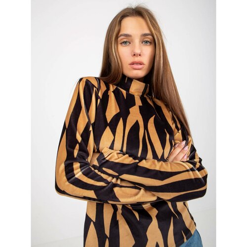 Fashion Hunters Camel and black printed velor blouse from RUE PARIS Slike