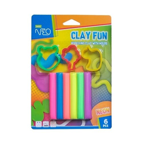 Sazio Neo clay fun plastelin sa kalupima neon 6 boja 80g ( 115513 ) Slike