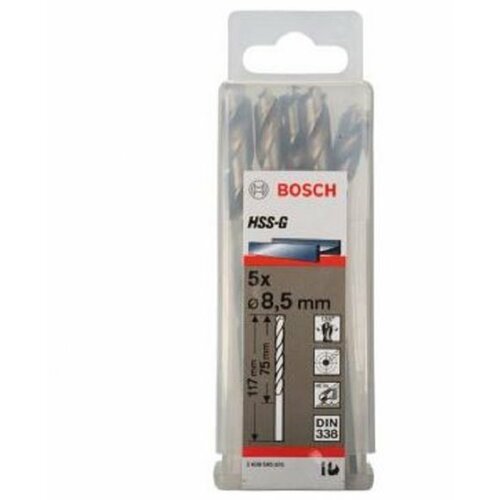 Bosch burgija za metal hss-g, din 338 8,5 x 75 x 117 mm pakovanje od 5 komada Slike