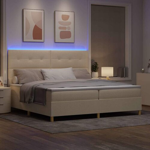  LED Box Spring Krevet s uzglavljem Krema 200 x 200 cm tkanina Slike
