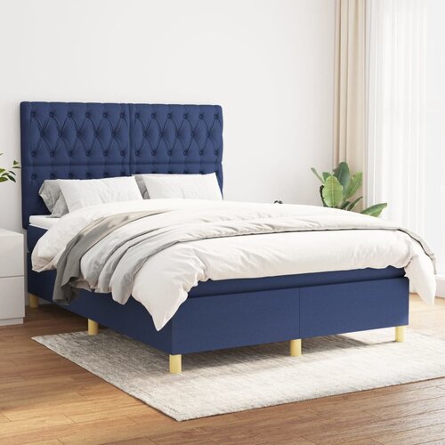  The Living Store Box spring postelja z vzmetnico modra 140x200 cm blago - Box Spring Postelja, (21512098) Slike