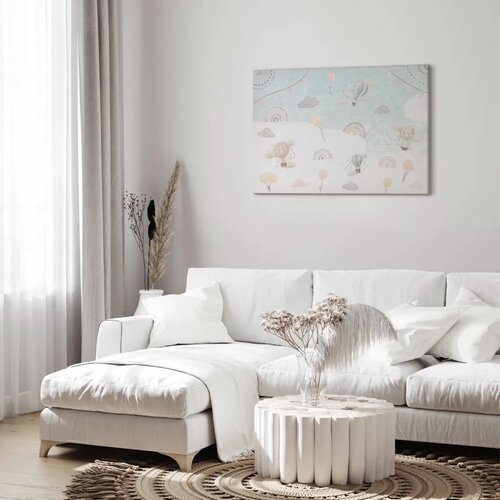  Slika - Sky with Balloons - Balloons in Subdued Colors Flying in the Sky Among Clouds Rainbows and Stars 120x80 Standard Slike