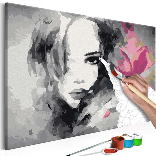  Slika za samostalno slikanje - Black &amp;amp;amp White Portrait With A Pink Flower 60x40 Slike