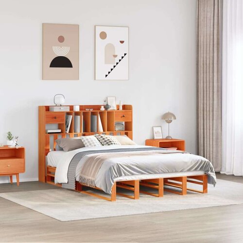  Krevet s regalom za knjige bez madraca 140 x 190 cm od borovine Slike