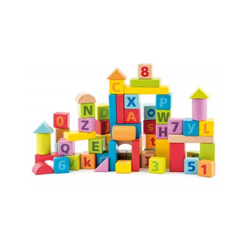 Woody Pastelne kocke s črkami in številkami - 60 kosov