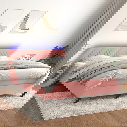 The Living Store Box spring postelja z vzmetnico LED roza 80x200 cm žamet - Box Spring Postelja, (21491175) Slike