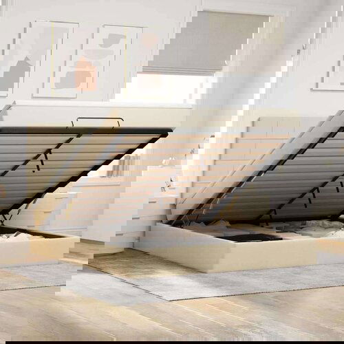  Otomanski krevet s madracem krem 160x200 cm od tkanine Cijene