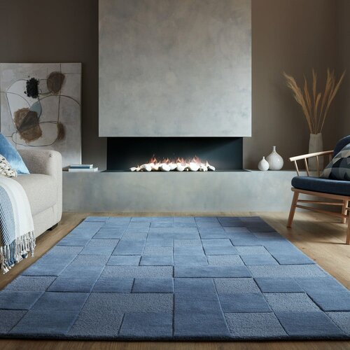Flair Rugs Temno modra ročno tkana volnena preproga 120x170 cm Checkerboard &amp;ndash; Slike
