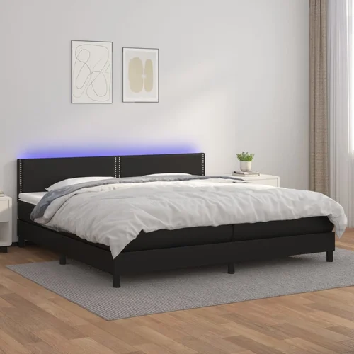  Krevet box spring s madracem LED crni 200x200cm od umjetne kože