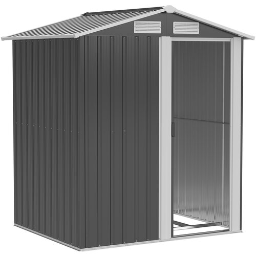Outsunny jeklena pocinkana vrtna lopa, lopa za orodje s poševno streho in 4 odprtinami za dovod zraka, 152x132x188cm, siva in bela, (20752815) Cene