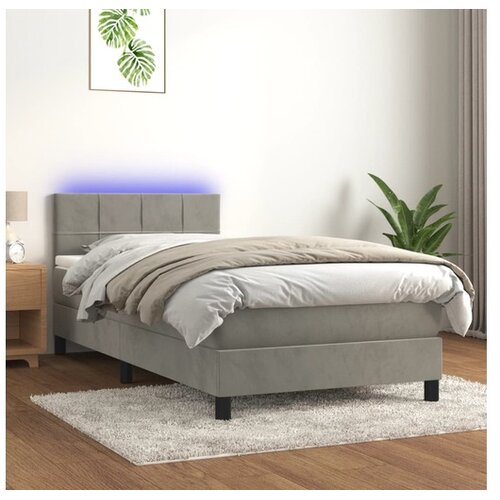 vidaXL Box spring s madracem LED svjetlosivi 90x190 cm baršun Cene