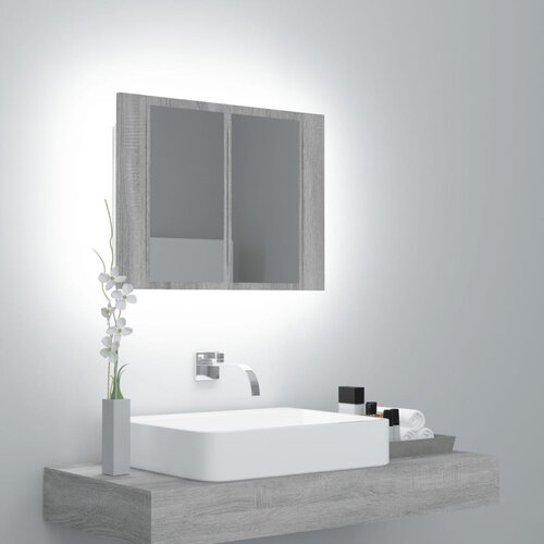 vidaXL LED omarica z ogledalom siva sonoma 60x12x45 cm inženirski les Cene
