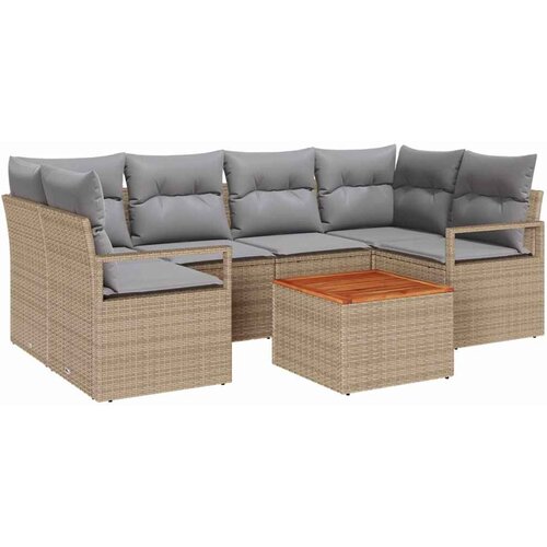  7 komada set vrtnih sofa s jastučićima Bež Poly Ratan Akacija 2-sjedalna vrtna sofa s skladištem i jastučićima Bež Poly Ratan Cene