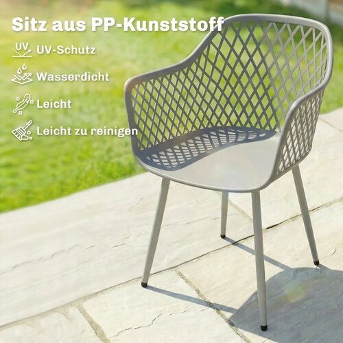  Set od 4 vrtne stolice plastične vrtne stolice otporne na UV zračenje s naslonima za ruke i naslonom 56 x 51 x 84 cm sive Slike