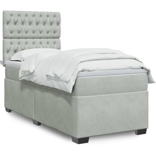VidaXL Box spring postelja z vzmetnico svetlo siva 100x200 cm žamet Slike
