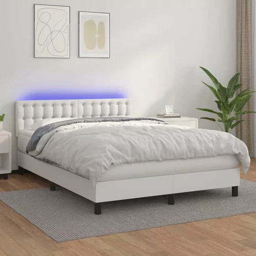  Box spring postelja z vzmetnico LED bela 140x200cm umetno usnje, (20846707)
