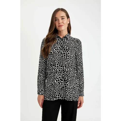 Defacto Women's Loose Fit Shirt Collar Patterned Long Sleeve Shirt Tunic