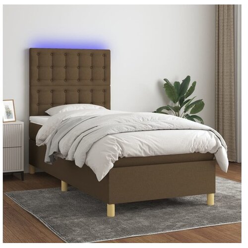  Krevet box spring s madracem LED tamnosmeđi 100x200 cm tkanina Cene