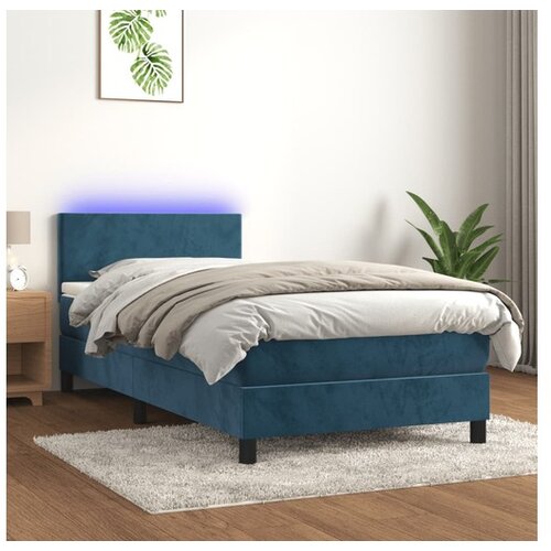  Box spring postelja z vzmetnico LED temno modra 100x200cm žamet Cene