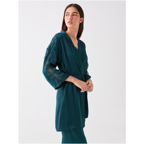 LC Waikiki Shawl Collar Women&amp;#039;s Dressing Gown in Satin with Lace Detail Slike