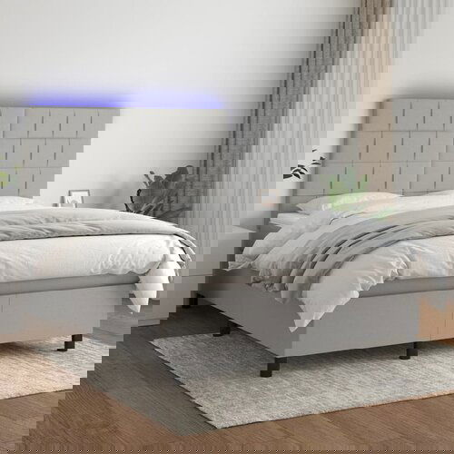 The Living Store Box spring postelja z vzmetnico LED svetlo siva 140x190cm blago - Box Spring Postelja, (21518991) Cene