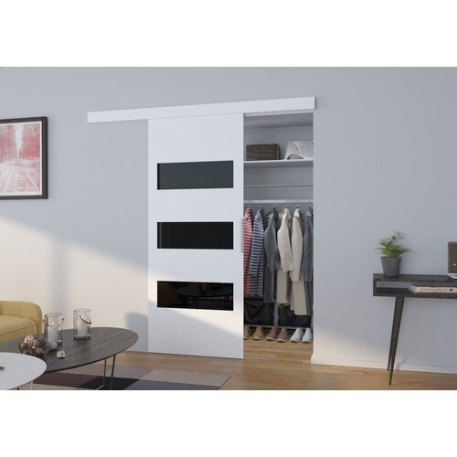 ADRK Drsna stenska vrata ARES z lakobel vloki 106 cm - BELA-LAKIRANA RNA, VISOK SIJAJ Slike