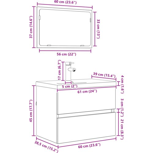 vidaXL Set namještaja za kupaonicu 3 pcs Crni hrast 60 x 38.5 x 45 cm Cijene