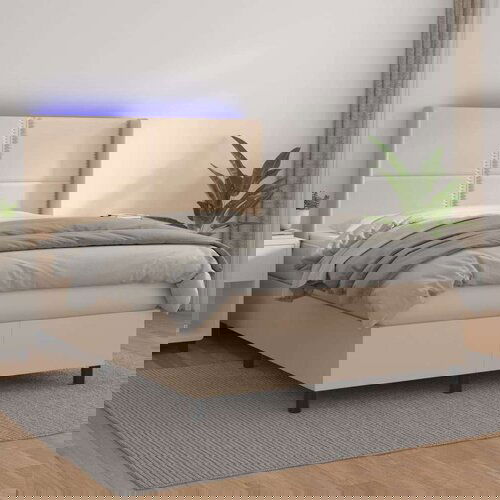  Krevet box spring madrac LED cappuccino 140x200cm umjetna koža Slike
