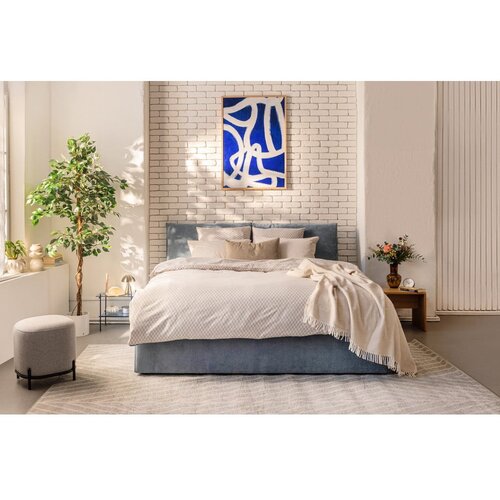 Bonami Selection Modra oblazinjena zakonska postelja z odlagalnim prostorom z leži&amp;scaron;čem/ro&amp;scaron;tom 180x200 cm Thessa Pillow - Slike