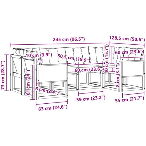  Set vanjskih sofa 6 kom. Prirodna i svjetlosiva Smeđa 245 x 128,5 x 73 cm Slike