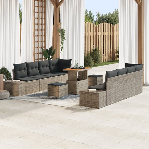 vidaXL set od 11 vrtnih sofa s jastučićima siva poliratan akacija Cijene