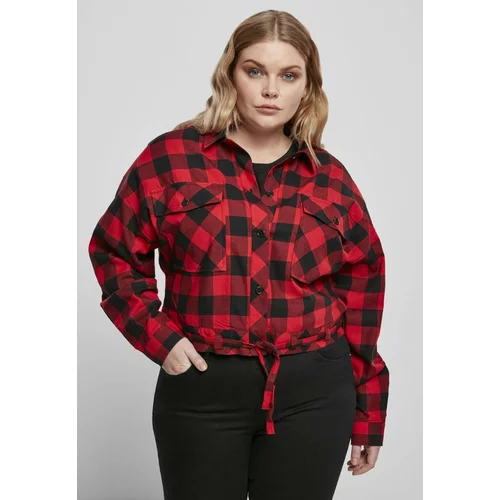 Urban Classics Ladies Short Oversized Check Shirt Black/red