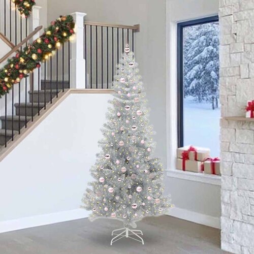  Božićno drvce s 300 LED svjetlima s stalakom Srebrno 240 cm PET Cene