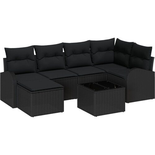 VidaXL 7-dijelni vrtni kauč set s jastučićima bež Poly Rattan, 2-sjedalni vrtni kauč s pohranom i jastučićima crni Poly Rattan Slike
