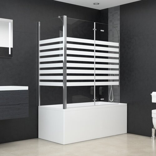 VidaXL Tu&amp;scaron; stena za kopalno kad 120x68x130 cm kaljeno steklo s črtami Slike