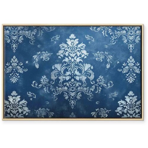  Slika - Retro Ornament Decorative Motif in Worn Blues 60x40 U prirodnom drvenom okviru Slike