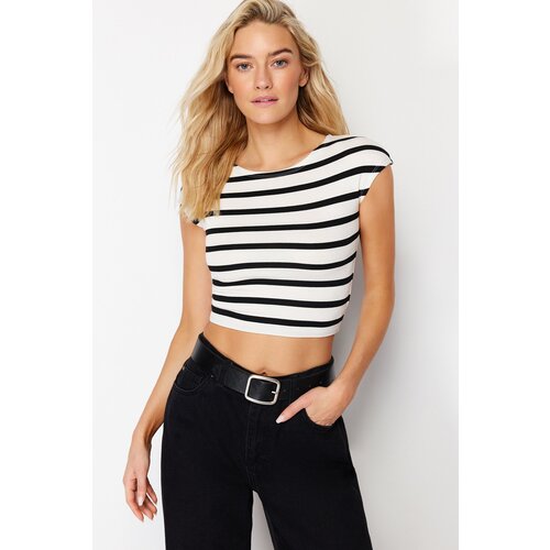Trendyol White*001 Crew Neck Moon Sleeve Crop Knitted Blouse Slike