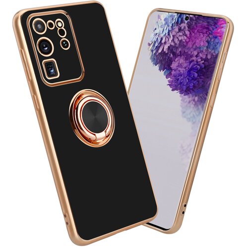 Cadorabo Samsung v sijajnem črni barvi - Zlato z obročem silikonski/TPU ovitek z za&scaron;čito pred kamero in držalom za magnetni avtomobil, (20603826) Cene