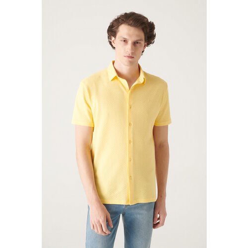 Avva Men's Yellow Jacquard Knitted Short Sleeve Shirt Cene