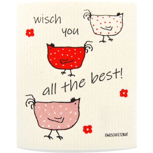 OWOSCHFETZN Spužvasta krpa "Henne Berta - wisch you all the best" - crvena Cijene